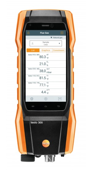 Testo 300 Pro Commercial Combustion Analyzer Kit with Bluetooth and printer, O2, 0 to 4000 ppm CO